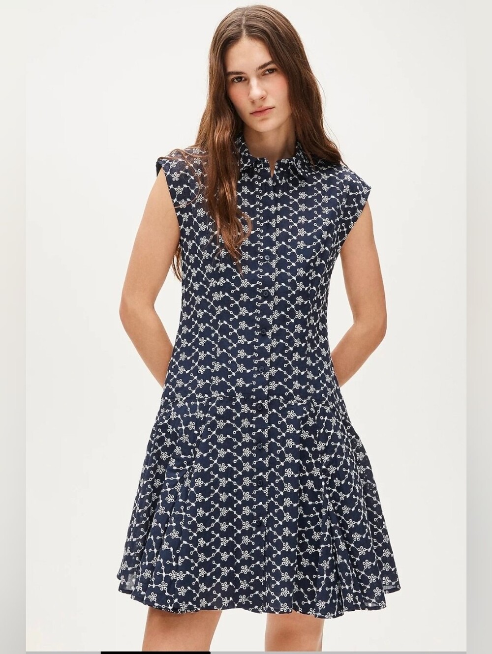 Nwt J. Crew Mini Eyelet Shirt Dress  Navy White Eyelet Size 14